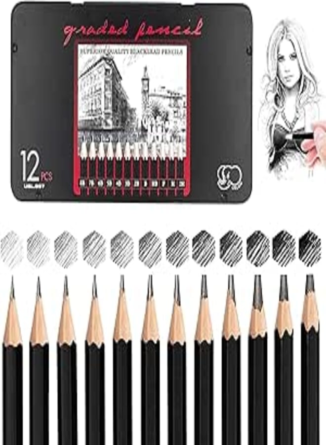 Corslet 12-Piece Drawing Pencil Set, Sketching Pencils, Graphite Pencils, Perfect for Beginners